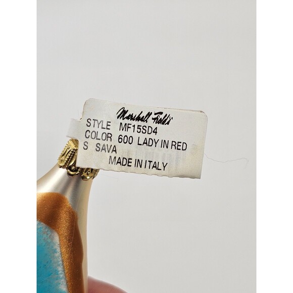 Marshall Field's Italian Blown Glass Teardrop Lady in Red Christmas Ornament NEW - Picture 4 of 4